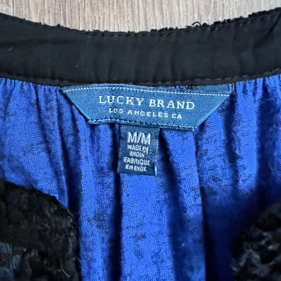 Lucky Brand Braided Velvet Trim Flare Sleeve Top Sz M - Picture 7 of 11